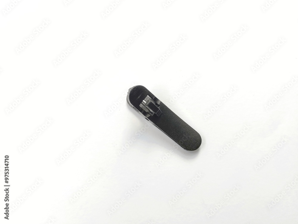 Black microphone clip on white background. Black microphone clip on white background.