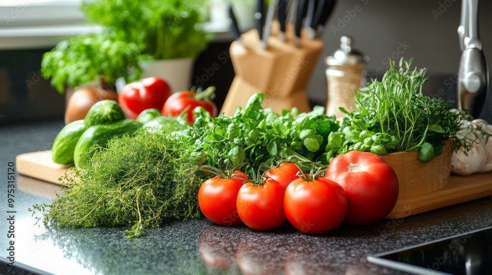 Fresh Produce Perfection: Vibrant Vegetables and Herbs Ready to Cook Fresh Produce Perfection: Vibrant Vegetables and Herbs Ready to Cook