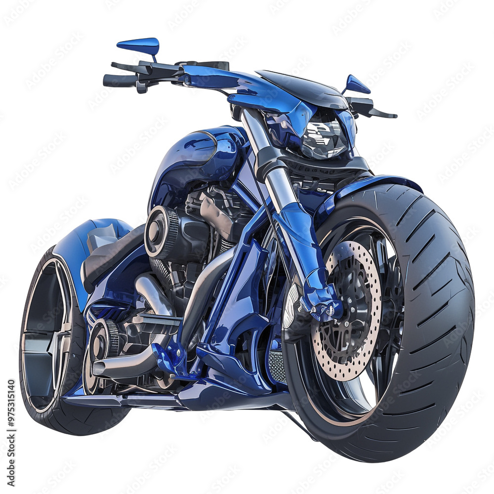 Custom-built Blue Motorcycle with a Powerful Engine Custom-built Blue Motorcycle with a Powerful Engine