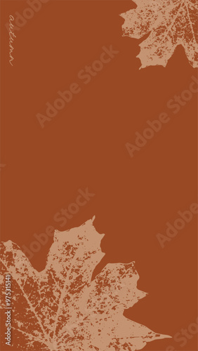 Autumn background for Instagram stories templates in fall brown tones. Social media frame with traced maple leaves. Vector flat illustration, copy space