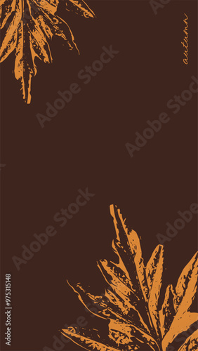 Autumn background for Instagram stories templates in brown tones. Social media frame with traced fall leaves. Vector flat illustration, copy space