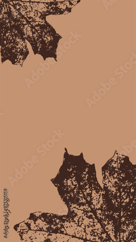Autumn background for Instagram stories templates in fall brown tones. Social media frame with traced maple leaves. Vector flat illustration, copy space
