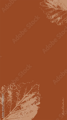 Autumn background for Instagram stories templates in brown tones. Social media frame with traced fall leaves. Vector flat illustration, copy space