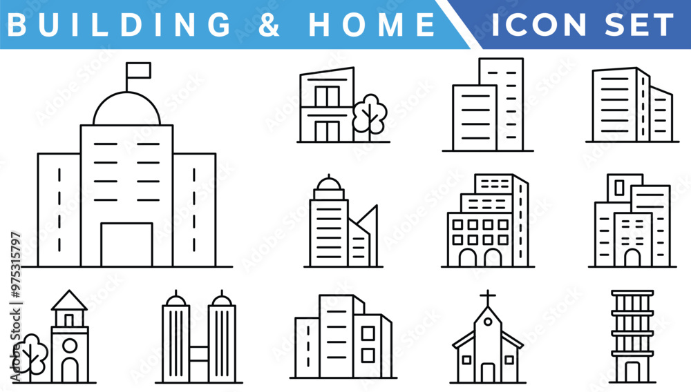 Obraz premium Building icon vector set. apartment illustration sign collection. skyscraper symbol. architecture logo.