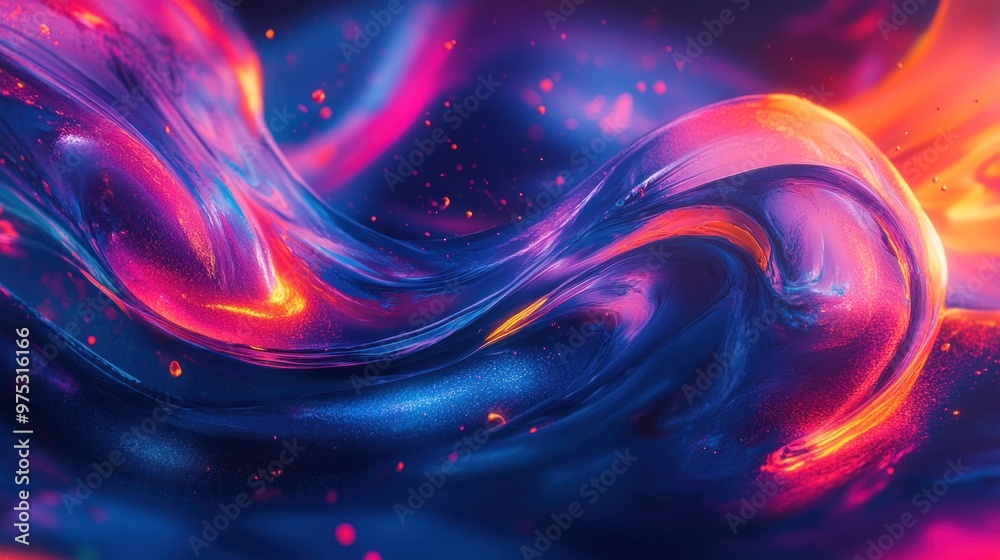 Abstract blue, pink and orange background with a wavy, glowing pattern and glittery textures. Abstract blue, pink and orange background with a wavy, glowing pattern and glittery textures.
