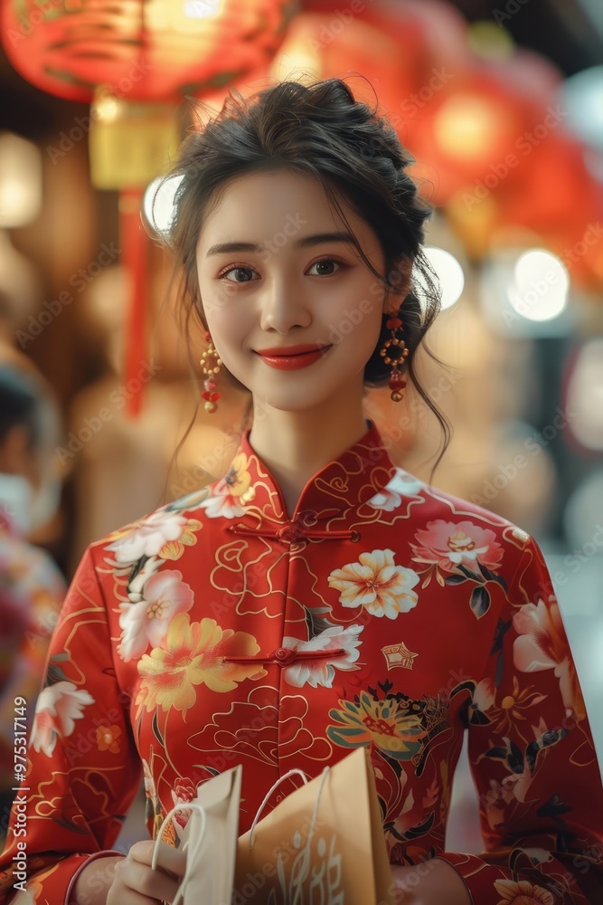 In the evening, Chinese New Year, young women on the streets In the evening, Chinese New Year, young women on the streets