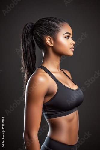 Fit Female Athlete: Studio Shot with Defined Muscles