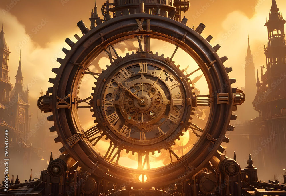 Obraz premium A Clock vintage steampunk background