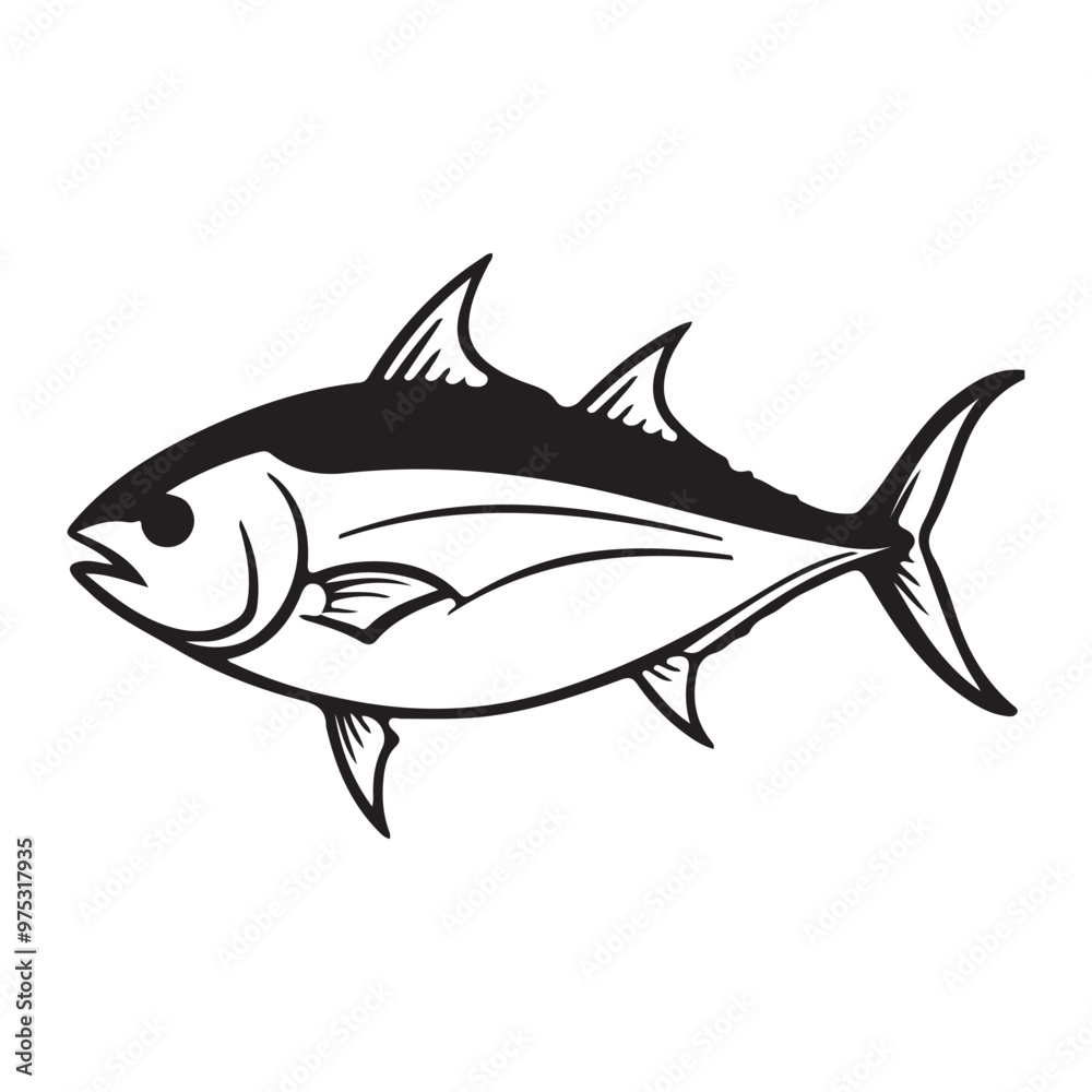 Fototapeta premium Tuna fish silhouette vector art illustration.