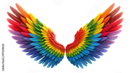 Rainbow pride wings cut out. Isolated on Transparent background. Copy space.