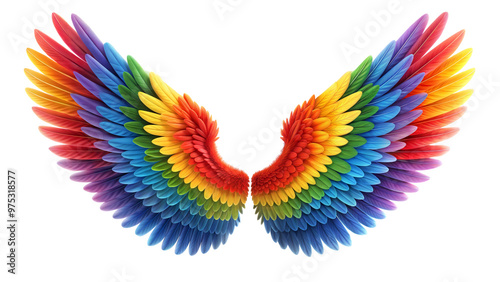 Rainbow pride wings cut out. Isolated on Transparent background. Copy space.