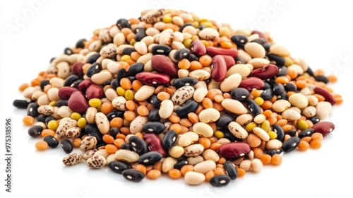 Mixed beans multi grain colorful mixture on white background