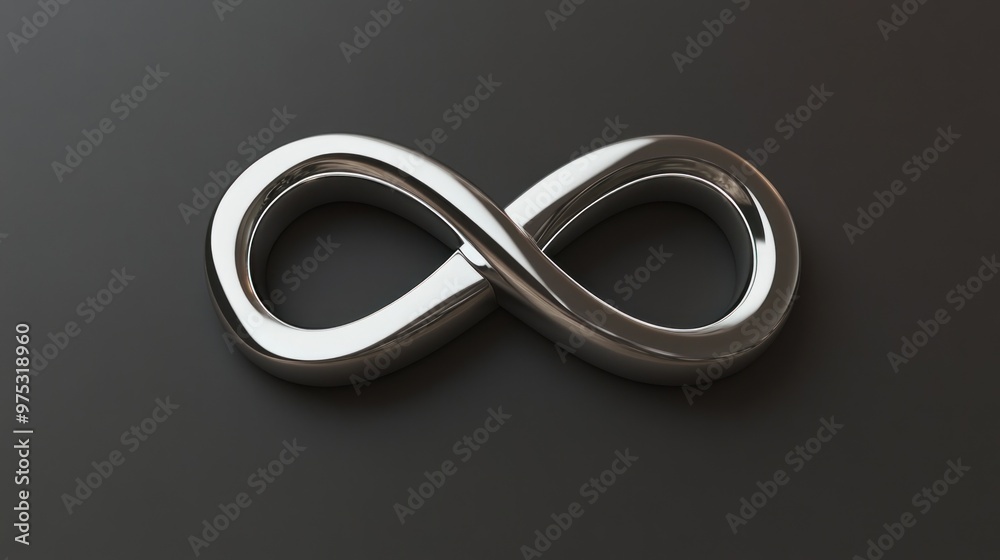Shiny chrome infinity symbol on black background.