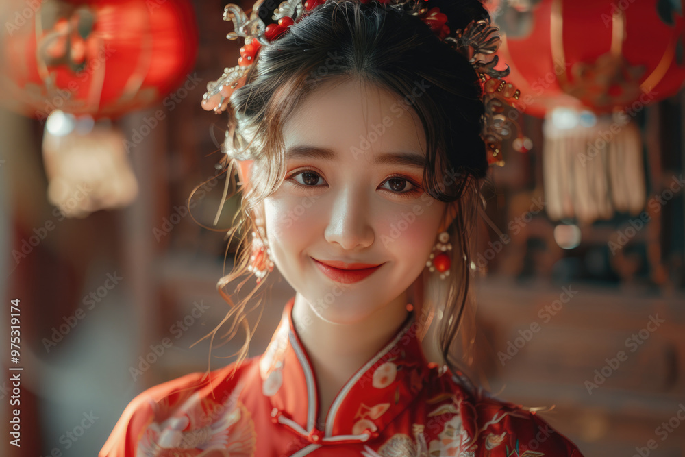 In the evening, Chinese New Year, young women on the streets In the evening, Chinese New Year, young women on the streets