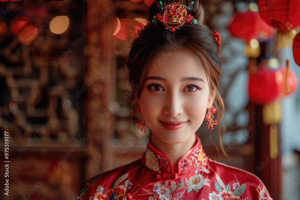 In the evening, Chinese New Year, young women on the streets In the evening, Chinese New Year, young women on the streets