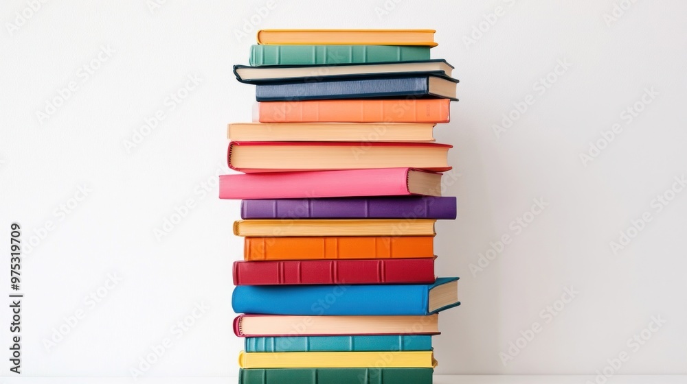 Colorful stack of books on a white background. Colorful stack of books on a white background.