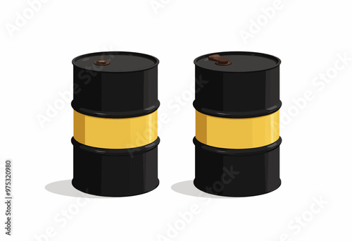 Two Black Oil Barrels with Yellow Bands  

