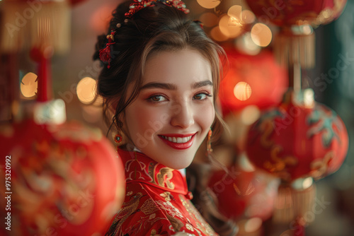 In the evening, Chinese New Year, young women on the streets