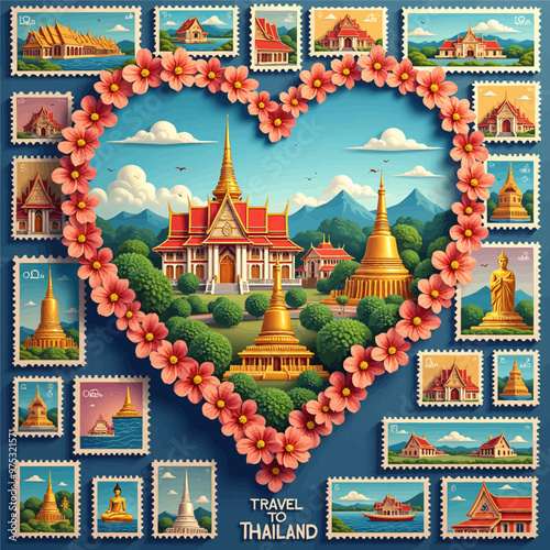 Thai Temples in a Heart of Flowers
