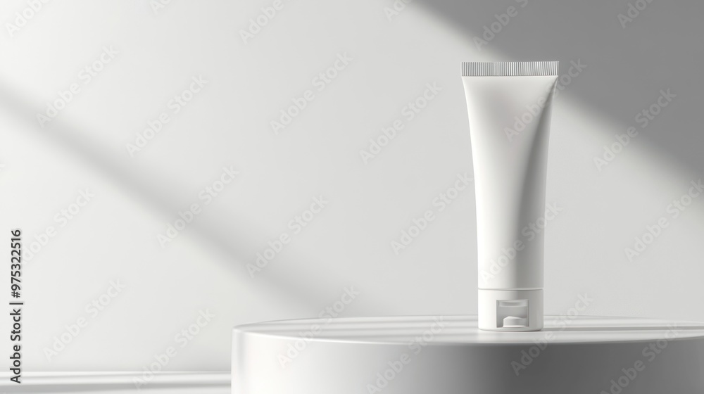 White tube mockup on a white pedestal. White tube mockup on a white pedestal.