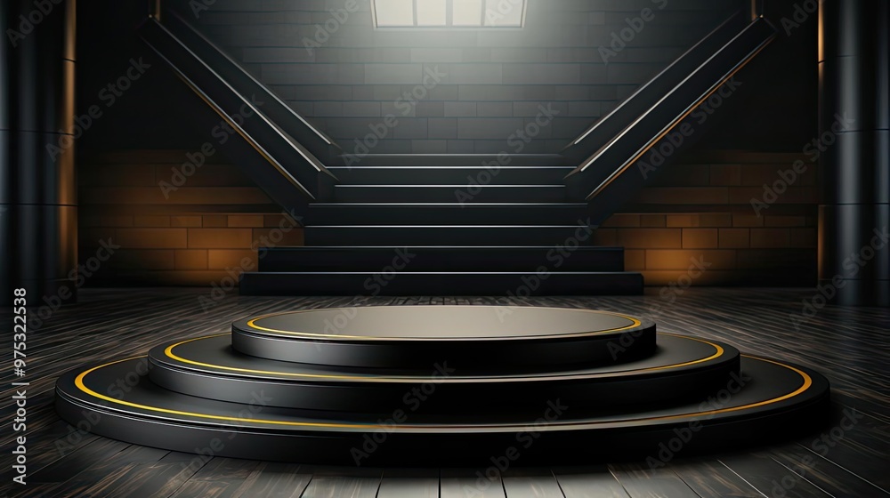 Obraz premium a modern theater stage design, featuring rounded steps leading up to the circular platform.