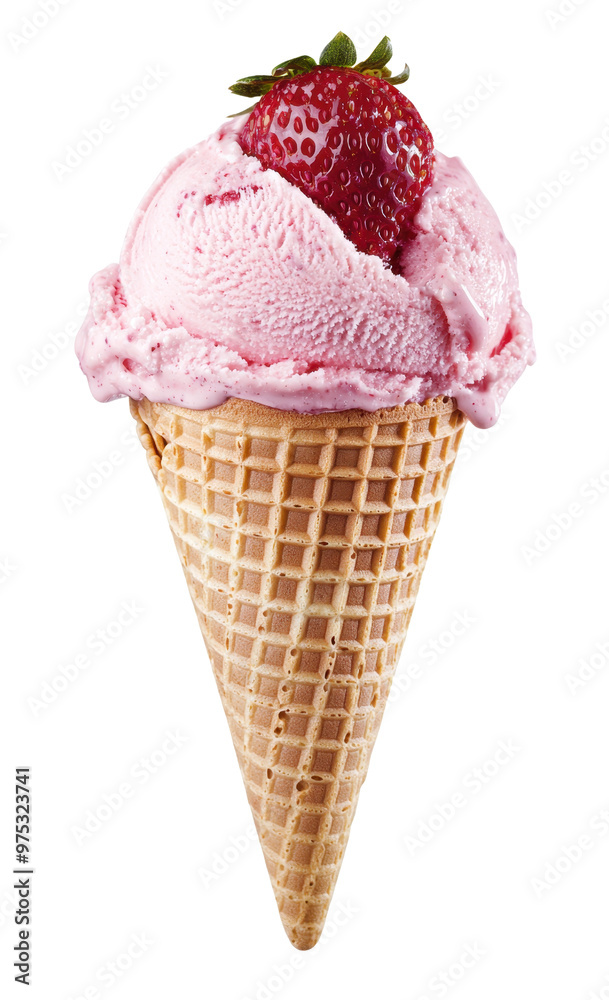 Delicious strawberry ice cream served in a waffle cone, perfect for summer treats and dessert inspirations. Delicious strawberry ice cream served in a waffle cone, perfect for summer treats and dessert inspirations.
