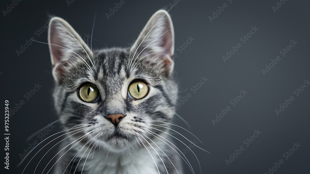 playful gray and white tabby cat front view surface level playful gray and white tabby cat front view surface level