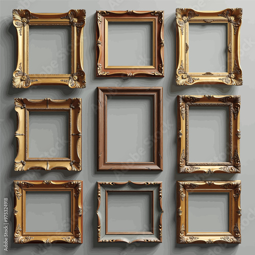Ornate Frames on Grey Wall  
