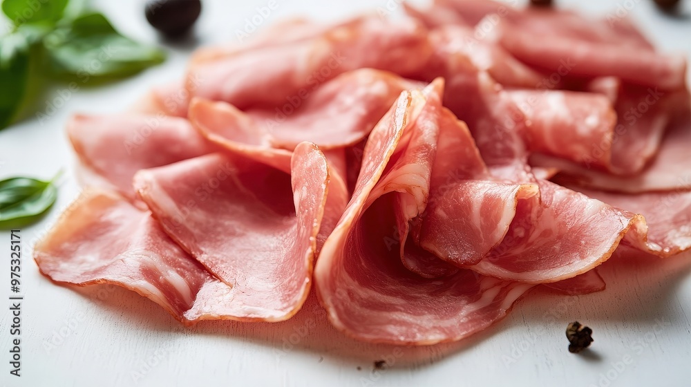 Closeup of Slices of Freshly Sliced Prosciutto. Closeup of Slices of Freshly Sliced Prosciutto.