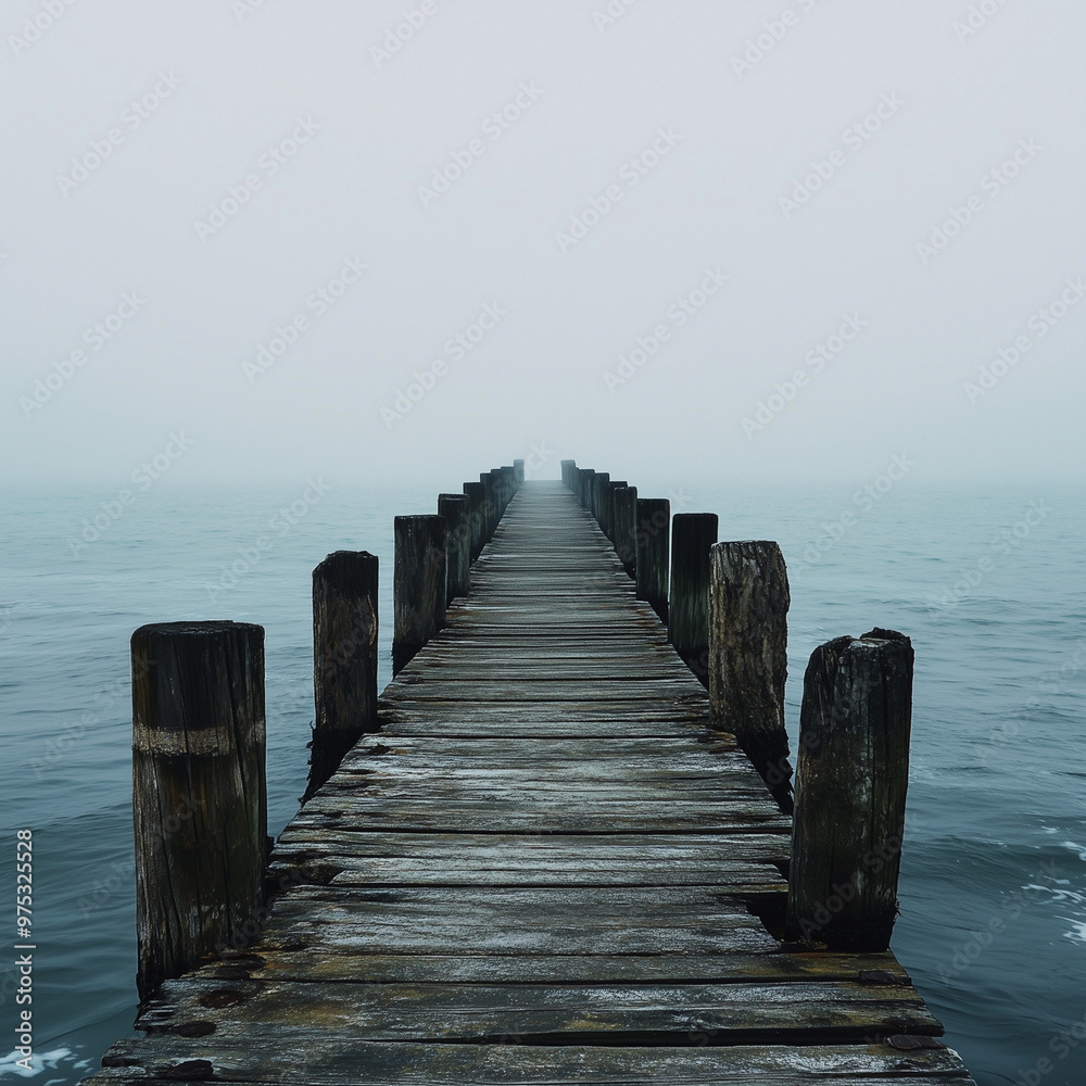 Fototapeta premium Vast Deserted Pier with Old Wooden Posts: A Rustic Background for Nostalgic Themes