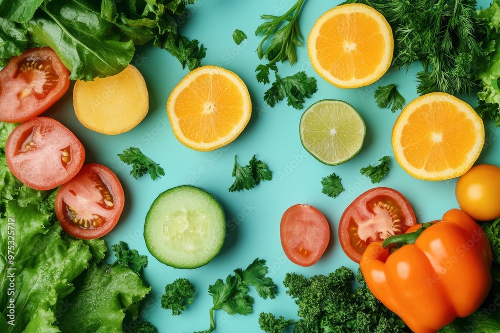 Fresh vegetables and greenery on color background , ai Fresh vegetables and greenery on color background , ai