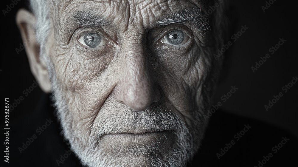 Close-up Portrait of an Elderly Man with Intense Blue Eyes Close-up Portrait of an Elderly Man with Intense Blue Eyes