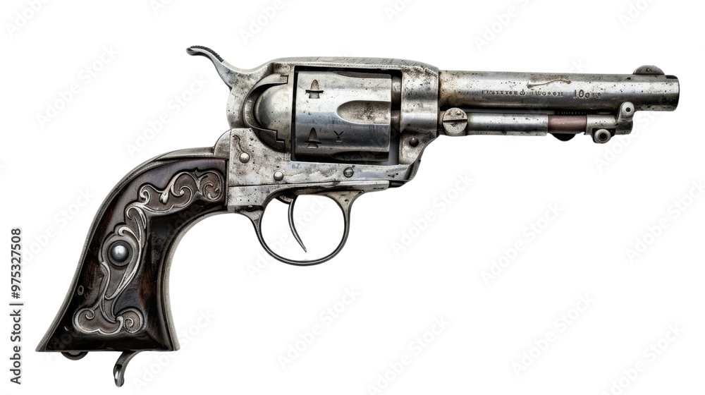 An old silver revolver on transparent background An old silver revolver on transparent background