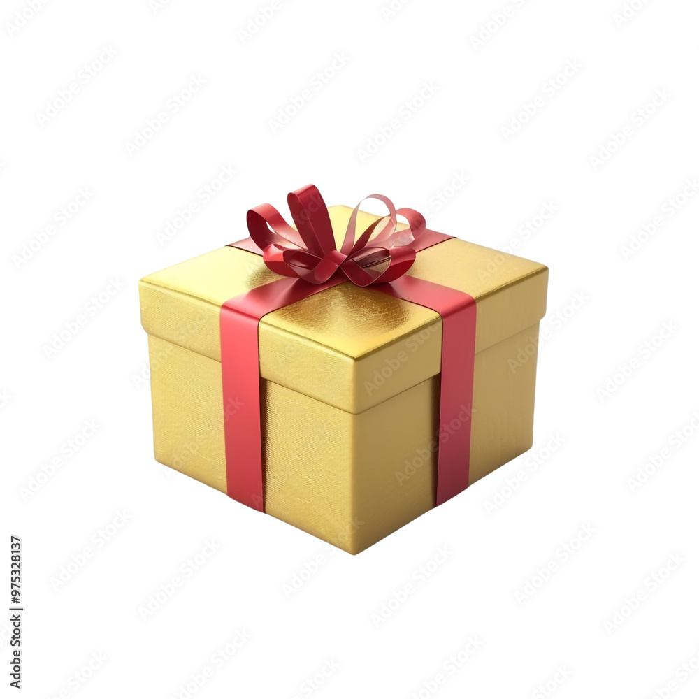 Golden Gift Box with Red Ribbon Golden Gift Box with Red Ribbon