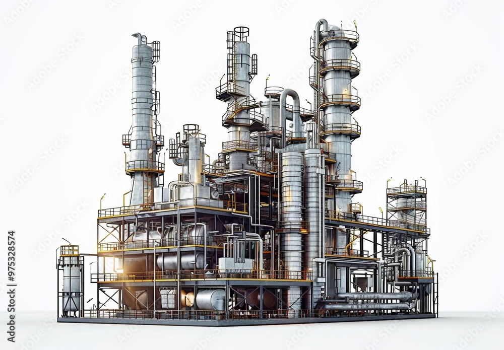 A large industrial plant with many pipes and tanks A large industrial plant with many pipes and tanks