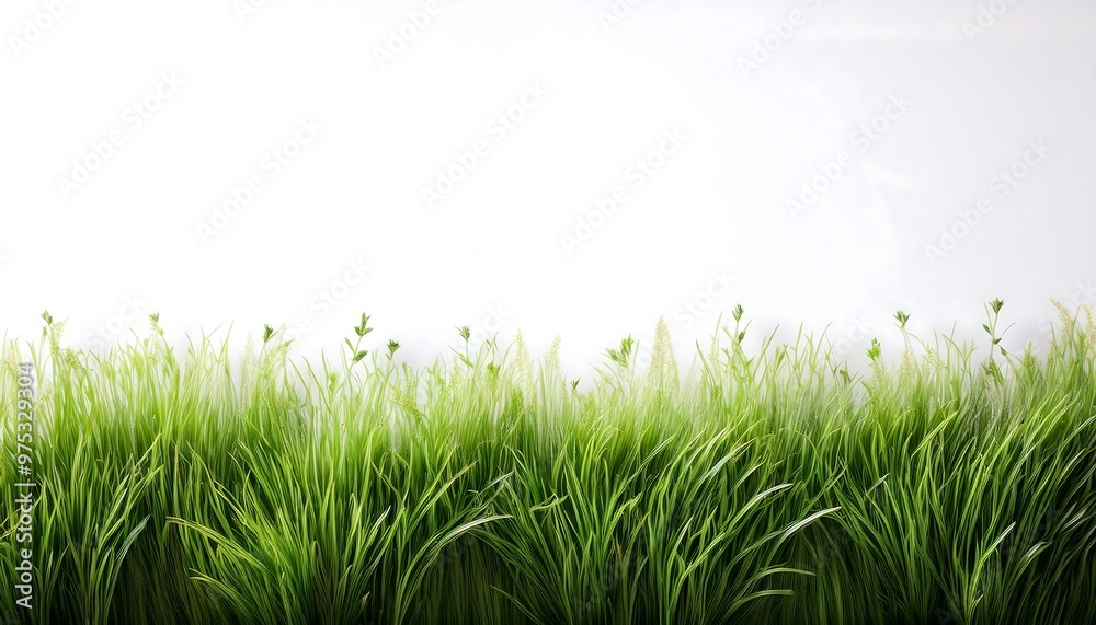 Fototapeta premium green grass field meadow, white background cut out