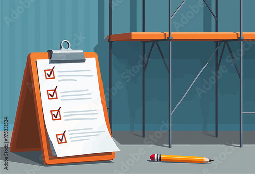 Checklist on Clipboard with Pencil and Scaffolding