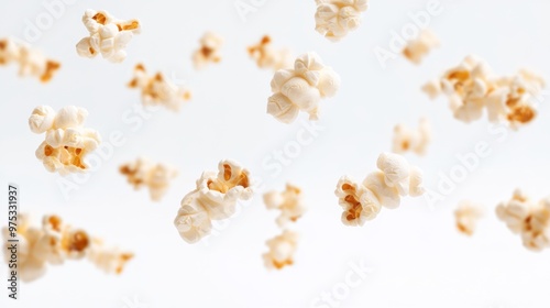 Flying Isolated popcorn on white background