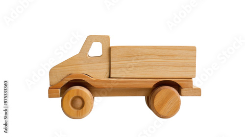 A wooden toy truck on transparent background
