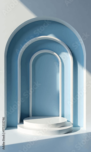 Abstract Blue and White Archway with Platform