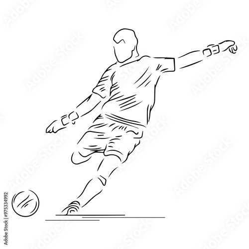 a football goalkeeper about to kick the ball in black and white illustration line art