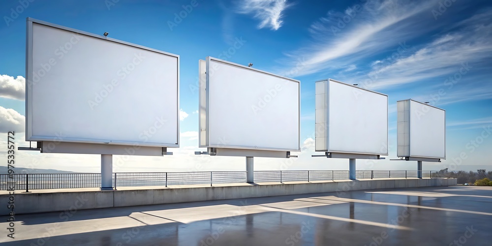 three large blank billboards under a clear sky three large blank billboards under a clear sky