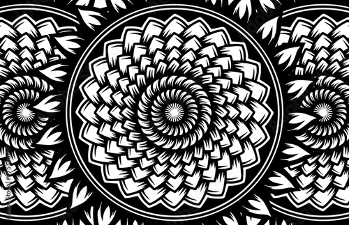 floral tribal abstract pattern background in black and white textured design