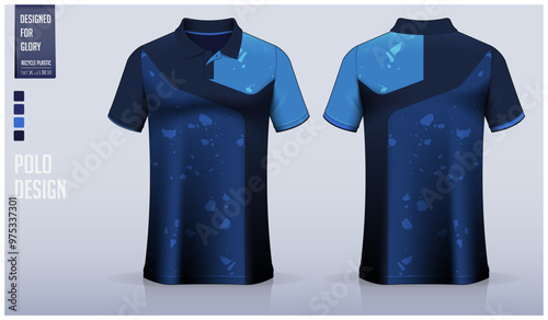 Polo shirt mockup template design for soccer jersey, football kit or sportswear. Sport uniform in front view and back view. T-shirt mockup for sport club. Fabric pattern.