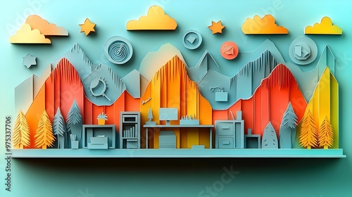 An illustration of a business concept in a papercut style, featuring vibrant and well-designed colors. The layered textures and clean lines bring a modern, creative touch to the overall visual appeal.