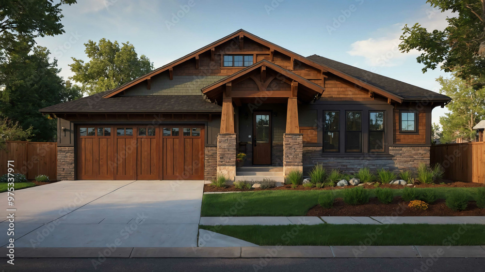 Craftsman style urban home with brick accents and wooden siding Craftsman style urban home with brick accents and wooden siding