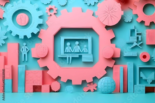 An illustration of a business concept in a papercut style, featuring vibrant and well-designed colors. The layered textures and clean lines bring a modern, creative touch to the overall visual appeal.