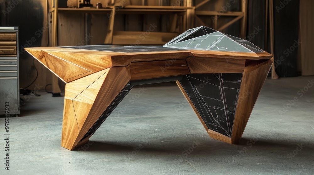 Geometric Pyramid & Jet Schematic Desk: Modern & Stylish Work Space Geometric Pyramid & Jet Schematic Desk: Modern & Stylish Work Space