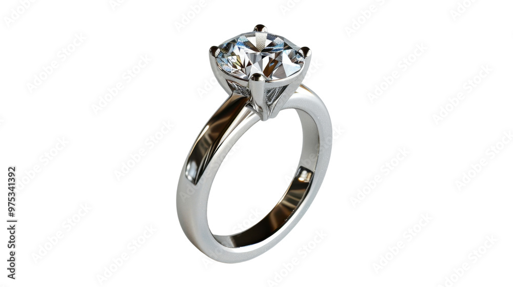 A silver ring with a diamond on transparent background A silver ring with a diamond on transparent background