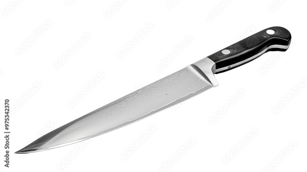 Sharp kitchen knife on transparent background